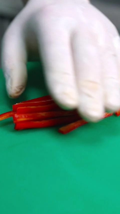 Chef Slicing Red Pepper Stock Footage 274389051