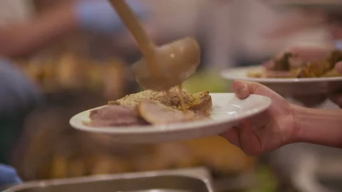Chef Slicing Roasted Meat at Formal Banquet Stock Footage 304872007