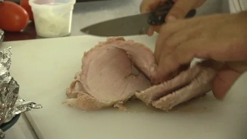 Chef Slicing Smoked Ham Close-Up Gourmet Food Preparation Stock Footage 90732282