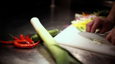 Chef Slicing Vegetables Stock Footage 72922595