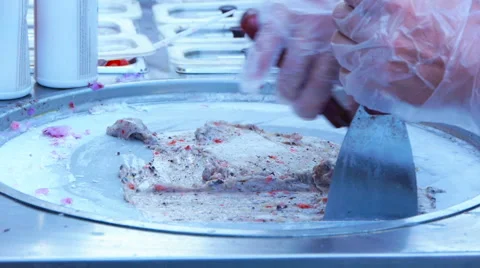 Chef smears milk mixture with the fruit on the refrigeration system Stock-Footage 66879123