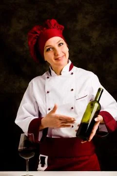 Chef somelier with wine Stock Photos