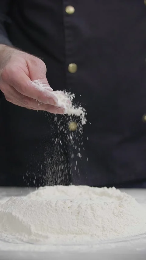 Chef Sprinkling Wheat Flour Over Dough Ingredients Stock-Footage 341417559