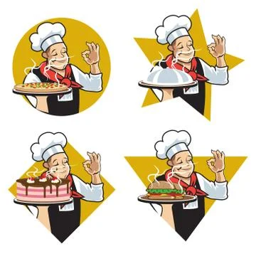 Chef star logo. vector illustration set Ilustración de archivo