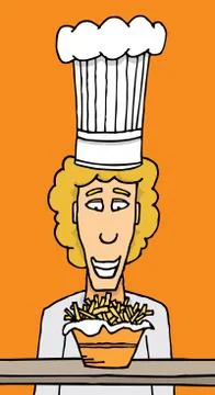 Chef staring at fries Stock Illustration