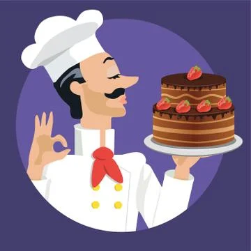 Chef with strawberry cake Stock Illustration