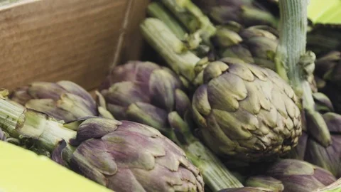 The chef is taking the artichoke out of the box now Stock Footage 114211268