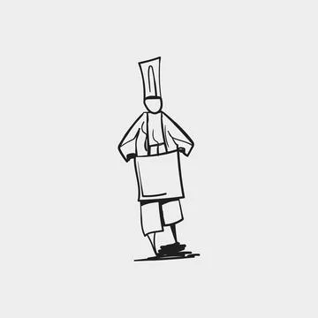 Chef in Tall Hat Hand-Drawn Vector Character 스톡 일러스트