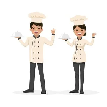 Chef team working. Man and woman. Vector illustration Stock Illustration