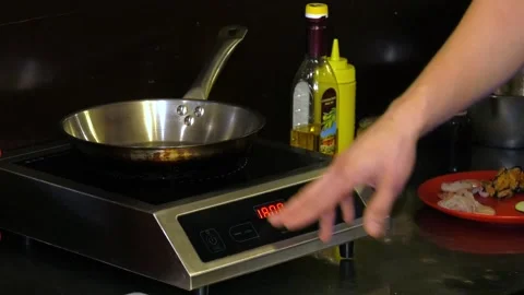 Chef tells how to use an induction cooker Stock-Footage 103280334
