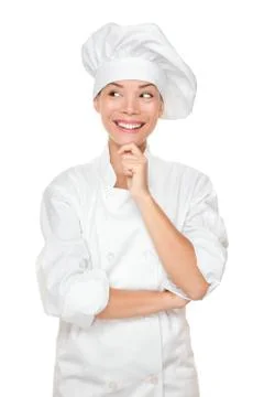 Chef thinking looking - cook in chef uniform and hat isolated Stock Photos