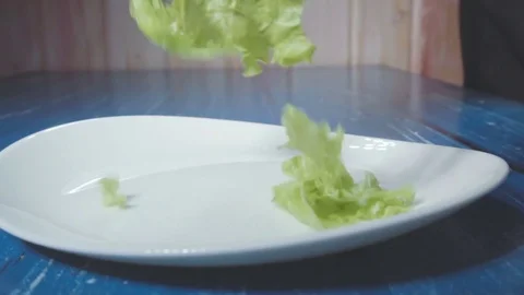 Chef throw a salad on the plate Stock Footage 73816380