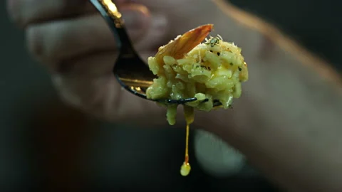The Chef Took The Cooked Risotto With a Fork 스톡 동영상 145654856