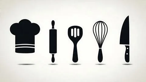 Chef Tool and Hat Icon Silhouette Set Stock Illustration