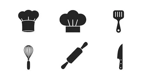 Chef Tool and Hat Icon Silhouette Set Stock Illustration