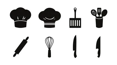 Chef Tool and Hat Icon Silhouette Set Stock Illustration