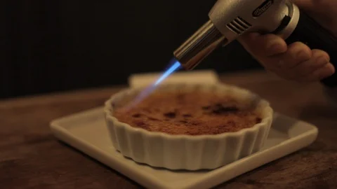 Chef Torching Creme Brulee Sugar Stock Footage 129335513