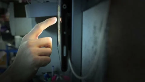 Chef touching screen tablet on the wall with his finger Stock Footage 141215582
