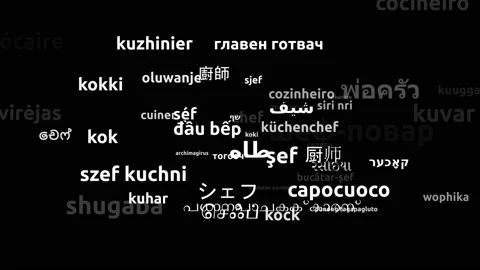 Chef Translated in 56 Worldwide Languages Endless Looping 3d Zooming Wordclou Stock Footage 145196551
