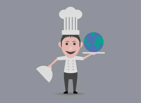 Chef with tray of world Stock Illustration