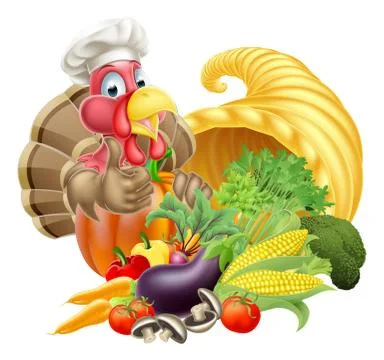 Chef Turkey and Cornucopia Stock Illustration