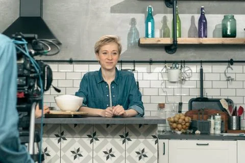 Chef TV presenter in the kitchen Stock Photos