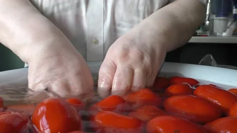 The chef washes the tomatoes with water Stock Footage 138721462