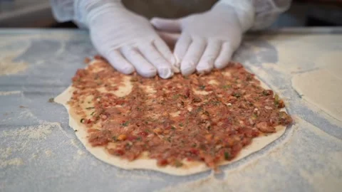 Chef who makes Turkish lahmacun and pita. Stock Footage 150092815