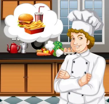 Chef working in the kitchen Stock Illustration