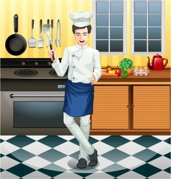 Chef working in the kitchen Stock Illustration