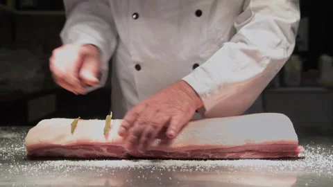 Chef Working Preparing Roast Pork Stock Footage 245969532