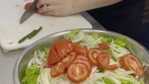 Chef working on salad at Restaurant 4k Stock Footage 218263058