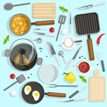 Chef Workplace Top View Set Stock Illustration