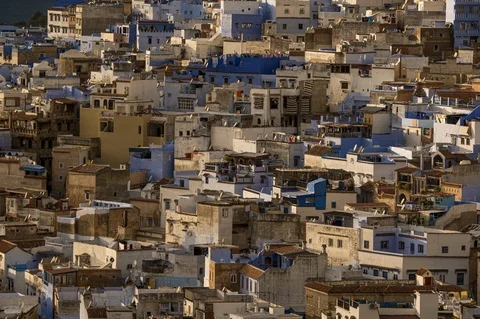 Chefchaouen Hillside Sunset to Night, Tight Timelapse Stockbeeldmateriaal 124878706