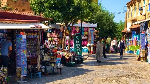 CHEFCHAOUEN, MOROCCO, OCTOBER 2 2018: Street life of the Blue city Chefchaouen Stock Footage 98826627