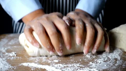 Cheff Hands kneading dough on table preparing bread pastry yeast flour Cook.. Stock Footage 272468102