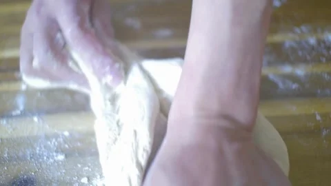 Cheff Hands kneading dough on table preparing bread pastry yeast flour Cook.. Stock Footage 272468189
