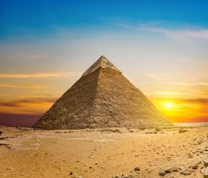Chefren pyramid at sunset Stock Photos