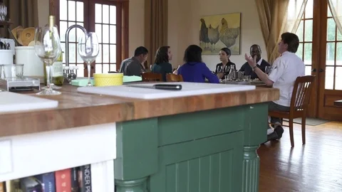 Chefs and students having a meal together Stock Footage 77081909