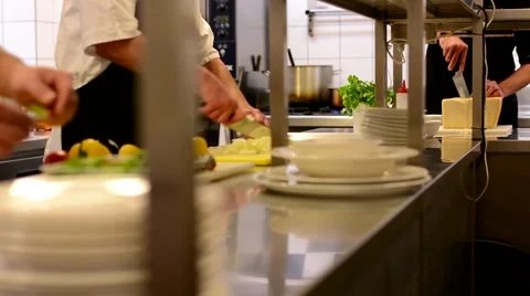 Chefs cook in the kitchen - restaurant Stock Footage 44746612