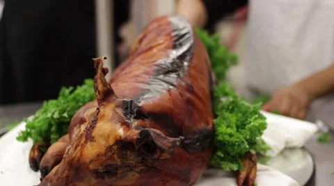 Chefs Dressing Roast Slow Mo Stock Footage 61644906