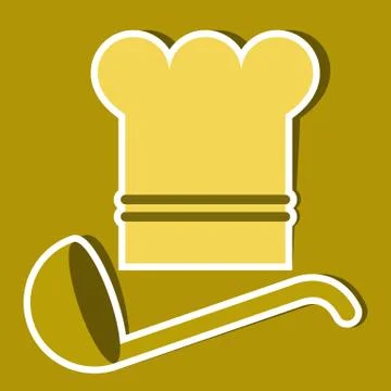 Chef`s hat and ladle. Vector kitchen symbols Stock Illustration