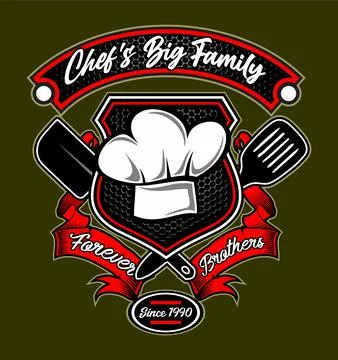 Chef's hat in between cooking utensils Stock Illustration