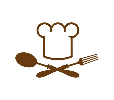 Chef's hat with crossed spoon and fork. Restaurant logo Stock Illustration
