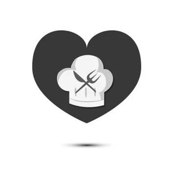 Chef's hat with knife and fork on heart, love cooking concepts Stock Illustration