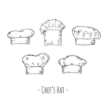 Chef's hats. Vector illustrations. Isolated objects on a white background. Stock Illustration
