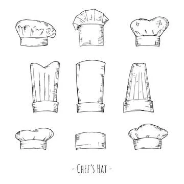 Chef's hats. Vector illustrations. Isolated objects on a white background. Stock Illustration