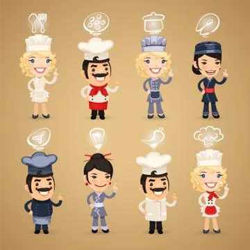 Chefs with Icons Set Stock Illustration