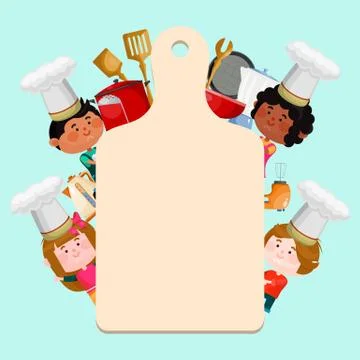 Chefs kids cooking classes template vector illustration. Cartoon characters kids Ilustración de archivo