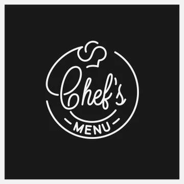 Chefs menu logo. Round linear logo of chef hat Stock Illustration